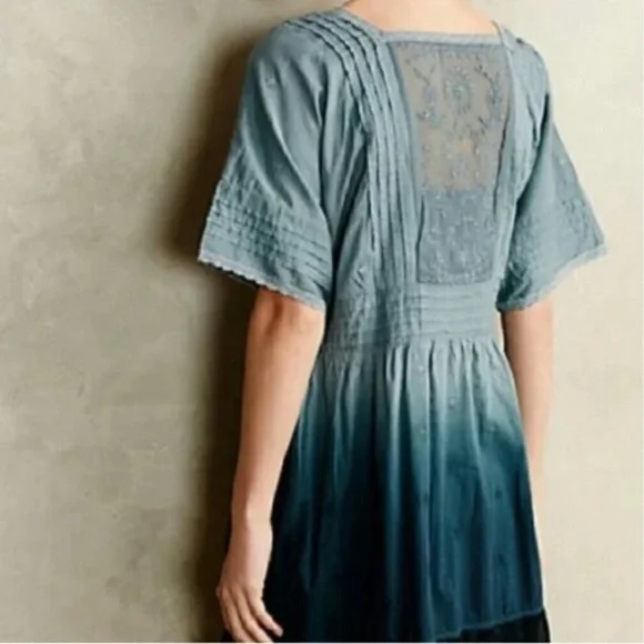 HOLDING HORSES • Anthropologie Ombre Ocean Dipped Lace & Embroidered Dress - Picture 4 of 16